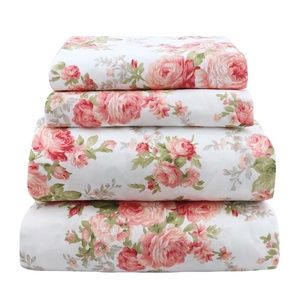 4 pcs KING Floral Sheet Set Pink & Peach